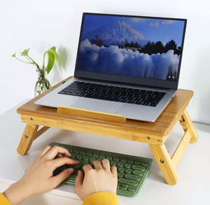 Taşınabilir katlanabilir bambu dizüstü bilgisayar masası ayarlanabilir yükseklik eğilebilir yatak masası standı dayanıklı dizüstü bilgisayar için kahvaltı tepsisi - Product Image 3