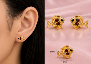 Gold Plated Fish Fine 925 <b>Sterling</b> <b>Silver</b> <b>Stud</b> Earrings Red Clear Zircon Animal Jewelry Gift for Women Party - Product Image 1