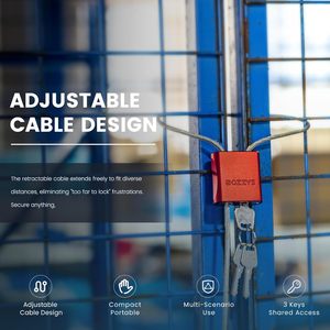 Khóa cáp thép nhôm bền chắc BOZZYS 3 chìa khóa điều chỉnh được, dài 3.28ft, dùng cho xe đạp, cửa, tủ khóa, sử dụng ngoài trời, màu đỏ, mạ anodize. - Product Image 4