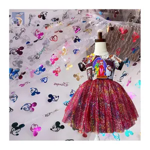 American Amusement Park Design Fabric Polyester Colorful Foil Printed Mickey Mouse Tulle Fabric for Girl Skirt