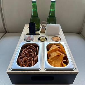 Khay đựng đồ ăn bằng tre với bát bằng thép không gỉ, khay để đồ ăn trên ghế sofa bằng gỗ và cốc đựng đồ chấm, bộ đồ ăn kèm giá để đồ uống - Product Image 4