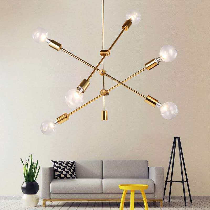 LZLDCJ Black Modern Sputnik Ceiling Light Fixture, 6-Light Sputnik Chandelier, Semi Flush Mount Ceiling Light For Dining Room, Kitchen, Bedroom, Living Room Lighting Fixtures - E26 Socket