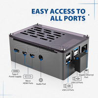 GeeekPi Casing Bata Aluminium Cangkang Hitam M.2 SATA SSD Kipas Pendingin Kecepatan Dapat Disesuaikan 3510 untuk Raspberry Pi 4 Model B F201