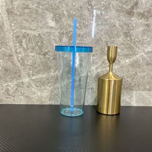 Vasos de agua de plástico duro transparente de una sola capa, creativos, portátiles, de 16 oz, con tapa y pajita. - Product Image 5