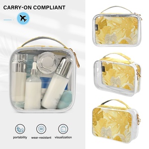 Lot de 2 mini trousses de toilette transparentes en PVC avec motif floral hawaïen jaune, organiseurs de maquillage, pochettes de voyage - Product Image 5