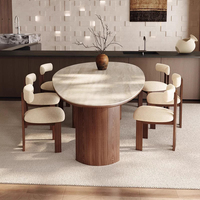 Mesa de Comedor Moderna Francesa en Forma de Lágrima, de Piedra Sinterizada y Madera de Nogal Sólido, Diseño Wabi-Sabi, Ideal para Hoteles y Salas de Estar