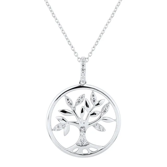 Gioielli da donna personalizzati 925 argento Sterling bianco zircone albero della vita collana con ciondolo rotondo