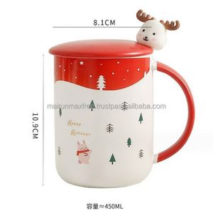 Ensemble cadeau de tasses en céramique de Noël de luxe personnalisables avec couvercle et cuillère à motif personnalisé de rennes et du Père Noël - Cadeau promotionnel - Product Image 4