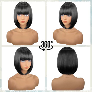 Perruque courte et droite de style européen et américain, en fibre synthétique haute température, perruque complète, perruques courtes tendance avec frange - Product Image 6