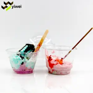 डिस्पोजेबल प्लास्टिक मिठाई कप पीईटी आइसक्रीम Sundae रोल कप ढक्कन के साथ, आइस क्रीम प्लास्टिक के कप/