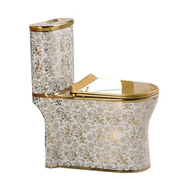 Design moderne Siège de toilette rond doré monté au sol Salle de bain Gold King Céramique Placage une pièce WC Or