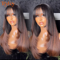 Peluca de cabello humano virgen vietnamita con encaje frontal, color marrón, estilo bob en capas, densidad del 300%, pre-arrancada, línea de cabello natural, decolorada