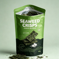 Sachet d'emballage plastique mat refermable imprimé sur mesure de qualité alimentaire avec fermeture éclair et trou de suspension pour chips d'algues et snacks