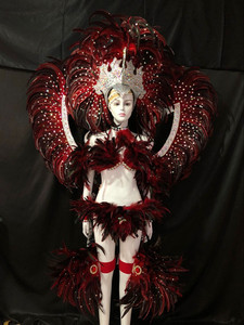 Costume de danse de carnaval pour spectacle de scène de fête de Noël, avec plumes, ailes de plumes, panneau dorsal et coiffe sexy - Product Image 5