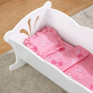 <span class=keywords><strong>Berceau</strong></span> à bascule en bois blanc pour bébé poupée 18 pouces avec coussin papillon rose couverture oreiller semblant jouer meubles cadeau pour 3 ans et plus - Product Image 6