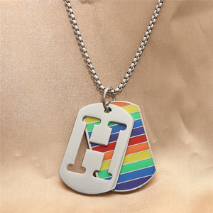yunnique H Letter Pendant <b>Titanium</b> Steel Men's Necklace Rainbow Color Geometric Retro Style - Product Image 1