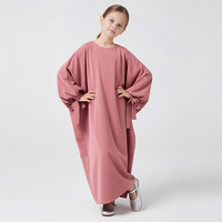 Abaya pour filles musulmanes, style Dubaï, élégante, couleur unie, couvrante, robe islamique modeste pour enfants et adolescentes