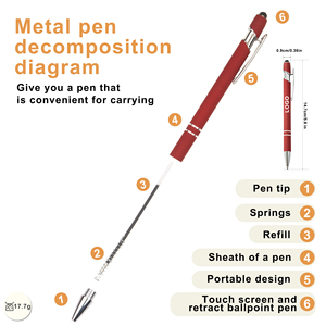 Stylo bille publicitaire personnalisé en métal avec logo, forme classique, plusieurs couleurs, pour stylet tactile doux - Product Image 5