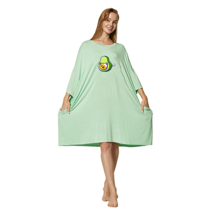 Camiseta de verano Diseño personalizado Impresión de pizza Vestido de noche de gran tamaño Fábrica Mujeres Pijamas cortos Camiseta de bambú <span class=keywords><strong>para</strong></span> dormir con bolsillo <span class=keywords><strong>para</strong></span> el hogar - Product Image 2