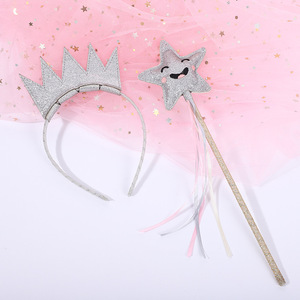 Set de 2 Piezas: Varita Mágica de Hada Estrella y Diadema de Princesa, con Lentejuelas y Brillo, Hecho a Mano, para Fiestas de Niñas, Regalos de Graduación y Ramadán - Product Image 1