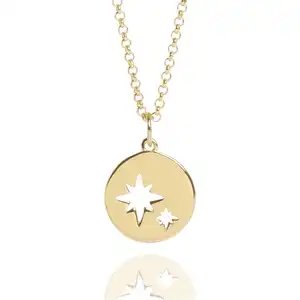 Personnalisé En Acier Inoxydable Bijoux Cadeau Découpe Symboles Disque Disque Deux 2 étoiles Mère enfants collier or