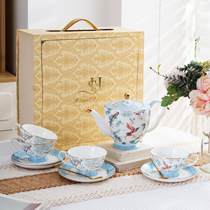 British Afternoon <b>Tea</b> <b>Set</b> One <b>Pot</b> Four Cups Flower Bird Coffee Cup Saucer Light Luxury Housewarming Gift Premium Gift Box - Product Image 2
