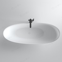 Baignoire autoportante en résine de pierre à dossier haut, série Designer, blanc mat, surface solide, pour adultes, pour immersion profonde