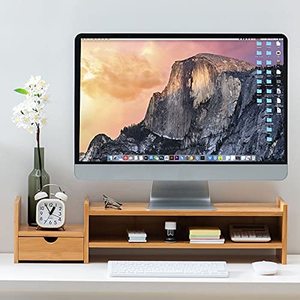 2 Tier Bamboo Monitor <strong>Stand</strong> <strong>Computer</strong> <strong>Screen</strong> Monitor <strong>Stand</strong> Monitor Riser <strong>Desk</strong> Organizer <strong>for</strong> Office