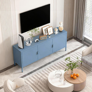 Mobile <span class=keywords><strong>TV</strong></span> in Acciaio per Soggiorno, Credenza in Metallo <span class=keywords><strong>a</strong></span> 3 Ante per Archiviazione Multimediale, Unità di Arredamento per Soggiorno Moderno - Product Image 6