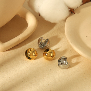 Pendientes de clip con forma de bola, oro, plata, acero de titanio, pendientes geométricos de moda para mujer TE6705 - Product Image 1