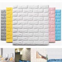 Autocollant mural en mousse 3D 70*77cm, design brique en bois de dessin animé, à coller et à décoller, pour salle de bain, papier peint décoratif doux