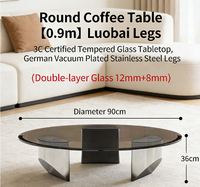 Table basse moderne en verre trempé double couche avec cadre en acier inoxydable - Table ronde de luxe pour salon, hôtel