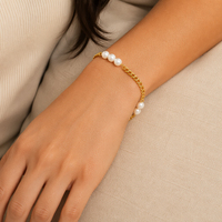 Bracelets ajustables pour femmes en acier inoxydable plaqué PVD 18 carats, hypoallergéniques, avec perles d'eau douce baroques ovales et carrées, chaîne gourmette de luxe