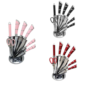 Juego <span class=keywords><strong>de</strong></span> <span class=keywords><strong>cuchillos</strong></span> <span class=keywords><strong>de</strong></span> chef <span class=keywords><strong>de</strong></span> acero <span class=keywords><strong>de</strong></span> Damasco <span class=keywords><strong>de</strong></span> 9 piezas al por mayor con soporte acrílico ABS juego <span class=keywords><strong>de</strong></span> <span class=keywords><strong>cuchillos</strong></span> <span class=keywords><strong>de</strong></span> cocina desechables rosas - Product Image 1
