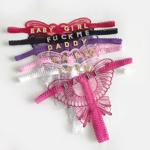 String personnalisé avec logo et lettre étiquettes privées sous-vêtement string sexy en dentelle culotte tangas String à lettres avec strass