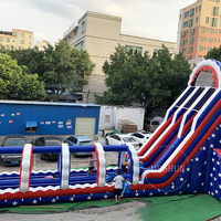 Toboggan aquatique géant de qualité commerciale pour adultes, toboggan aquatique gonflable de couleur drapeau américain avec piscine pour location de fête