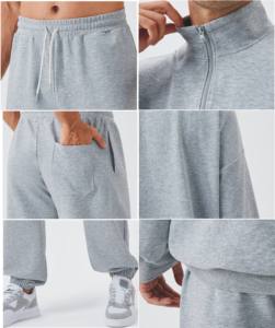 Baumwolle Polyester Spandex Blend Autumn Athletic Wear Halber Reiß verschluss Langarm Top Sweat Pant 2-teiliges Active Outfit Gym Sports Set - Product Image 6