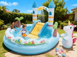 <span class=keywords><strong>INTEX</strong></span> 56148 Château Licorne Centre de Jeux Gonflable en PVC pour Enfants <span class=keywords><strong>Piscine</strong></span> Gonflable et Parc Aquatique de Jardin avec Toboggan Pulvérisateur Intégré Se Fixe - Product Image 4