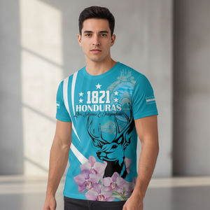 T-shirt da uomo personalizzata a maniche corte con stampa a fantasia caraibica per il 205° anniversario della festa dell'indipendenza dell'Honduras 1821-2026, casual e sportiva - Product Image 4