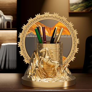 Porte-stylo Cheval de Succès avec Peinture à Sable Flottant, Décoration de Bureau Dorée, Cadeau de Pendaison de Crémaillère - Product Image 5