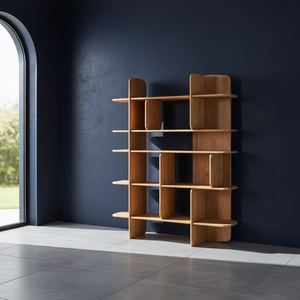 Étagère murale Luna en bois massif, style ferme et hôtel, avec rangement, multifonctionnelle, design moderne pour salon, texture bois naturel - Product Image 4