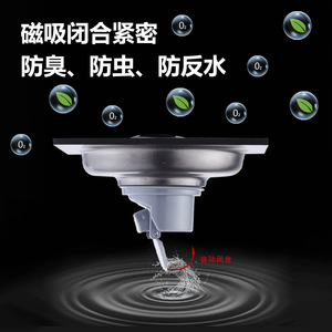 Stainless Steel Floor <b>Drain</b> Rectangle Odor Proof Anti Corrosion With Magnetic Closure For <b>Bathroom</b> Shower Room - Product Image 1