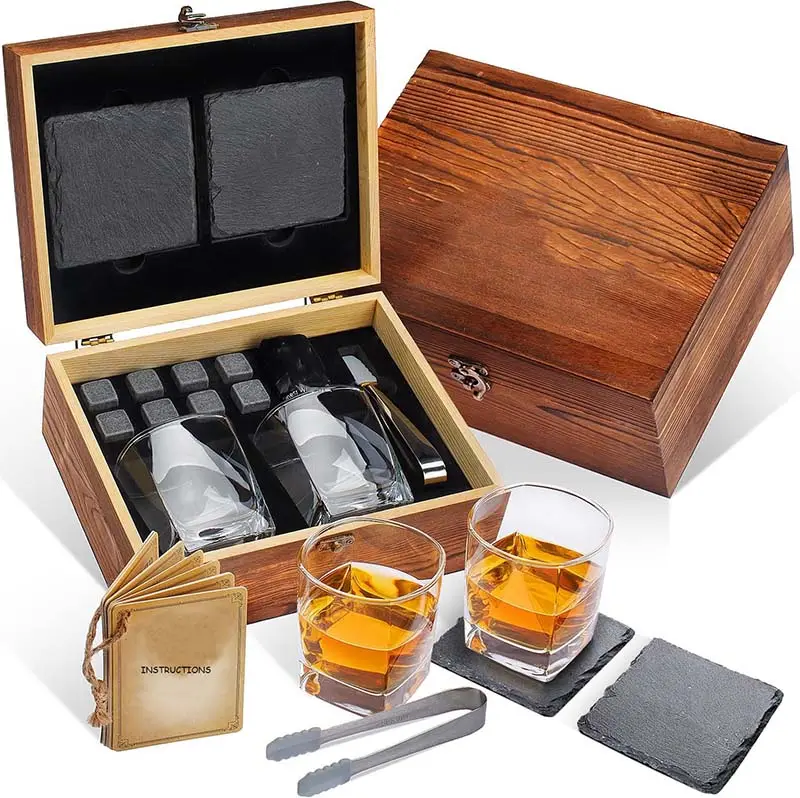 Accessori da Bar Premium con pietre per raffreddare il Whisky Set regalo in cristallo di Whisky in granito sottobicchieri