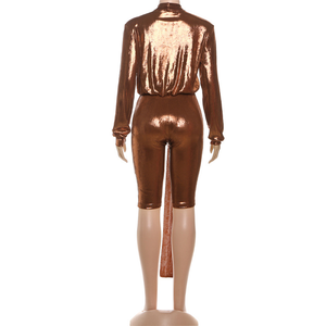 Barboteuse à <span class=keywords><strong>paillettes</strong></span> pour femmes Sexy Silky Ribbon Patchwork Deep V-Neck Midnight Party Hipster Street Stretch Clubwear Playsuits - Product Image 5