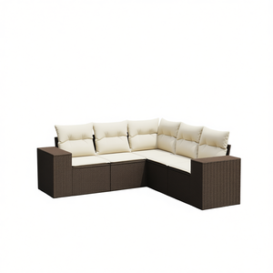 Ensemble de canapés de jardin en rotin brun, acier thermolaqué, polyester, mobilier d'extérieur imperméable, design contemporain - Product Image 1