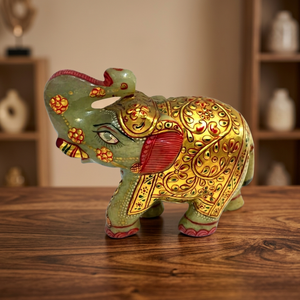 Green Aventurine Gemstone Painted <b>Elephant</b> Statue Handcrafted Stone Figurine - Product Image 1