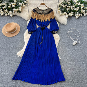Vestido Maxi Plisado de Verano con Cuello Redondo y Estilo Romano para Mujer, Tallas Grandes, con Cuentas y Lentejuelas - Product Image 4