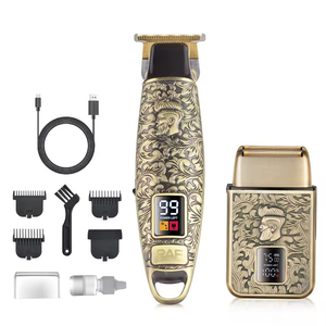 เครื่องโกนหนวดไฟฟ้าแบบสองหัวใบมีดคู่ ใช้ได้ทั้งสองระบบ ชาร์จผ่าน USB สำหรับผู้ชาย พร้อมหัวโกนแบบน้ำมัน ไฟ LED สำหรับใช้ในบ้าน - Product Image 2