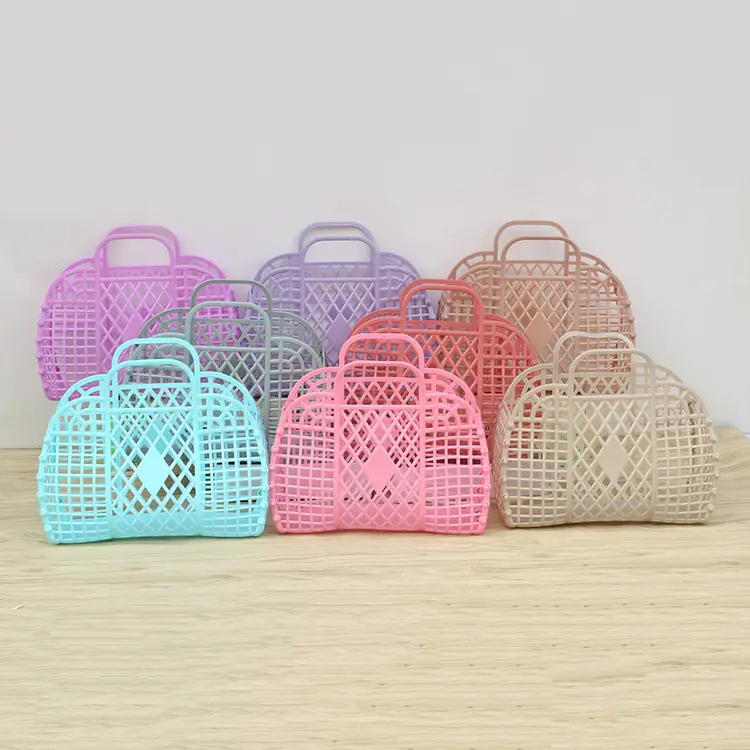 PVC Jelly Basket Bag Beach Bag Personalized Retro Vintage Foldable Plastic Handbag Purse For Women Party Favor Bags