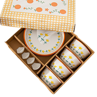 Service de vaisselle en céramique style Ins, compatible lave-vaisselle et micro-ondes, comprenant bol et assiette, coffret cadeau pour la Fête des Mères, l'inauguration de maison ou les occasions professionnelles
